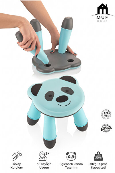 MUF HOME Sevimli Panda Tasarımlı Çocuk Taburesi - Hafif ve Dayanıklı Oturak K...