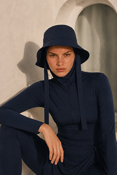 Mevra Shorelli̇ne |   Plain Navy Blue Swimsuit with Hijab, Set of 5
