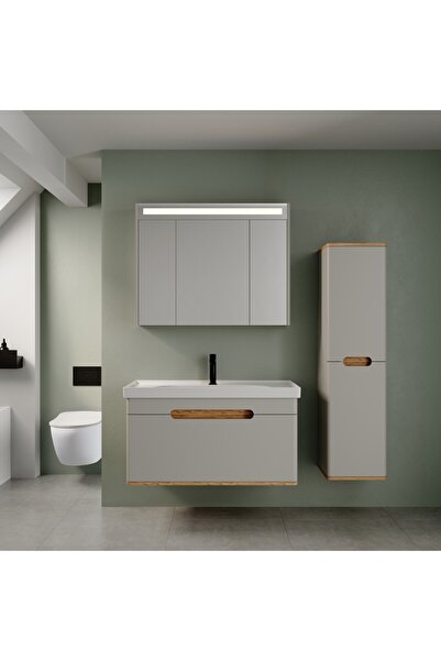 DENKO Troy 100 cm Kül Gri / Hazar Banyo Dolabı Takımı