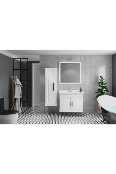 DENKO Albatros 80 cm Beyaz Kapaklı Banyo Dolabı