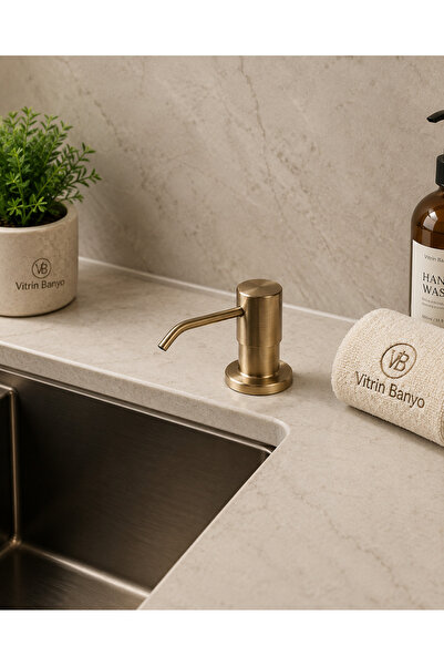 vb vitrinbanyo ESKİTME GOLD ANKASTRE SIVI SABUNLUK ANTİK GOLD MUTFAK EVİYE VE...