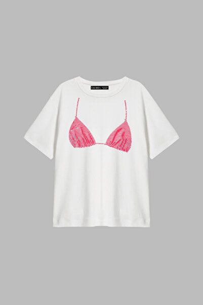 Bak Moda Vintage Bikini Printed Relaxed Fit Women's White Tshirt