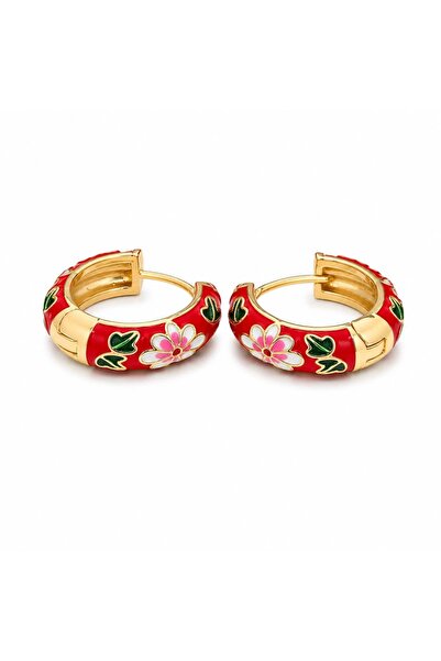LEROSY CO. Special Series Floral Pattern Enamel Hoop Earrings