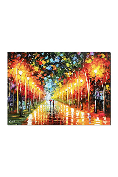 artnova Ръчно рисувана картина, На алеята с фенери, стилизирана, 70x50см масл...