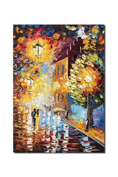 artnova Ръчно рисувана картина, Градски пейзаж, Релаксираща разходка по улица...