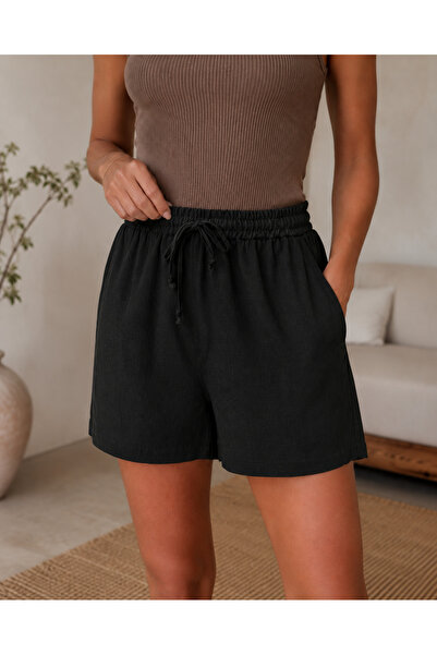 Sovia Women's Linen Shorts High Waist Elastic Waist Lace-Up Pocketed Comforta...