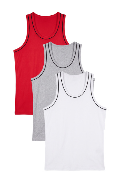 nacar çarşı Men's 3-Pack Red Gray White Ribbed Cotton Combed Cotton Strappy T...