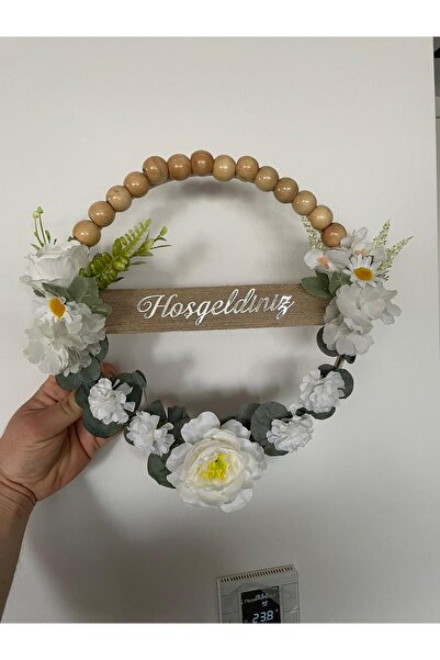 gençay El Yapımı Hoşgeldiniz Yazılı Kapı Süsü Ahşap Boncuklu Jüt Duvar Süsü
