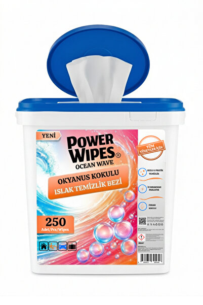 Power Wipes Okyanus Kokulu Islak Kova Mendil 250 Adet Tüm Yüzeyler İçin