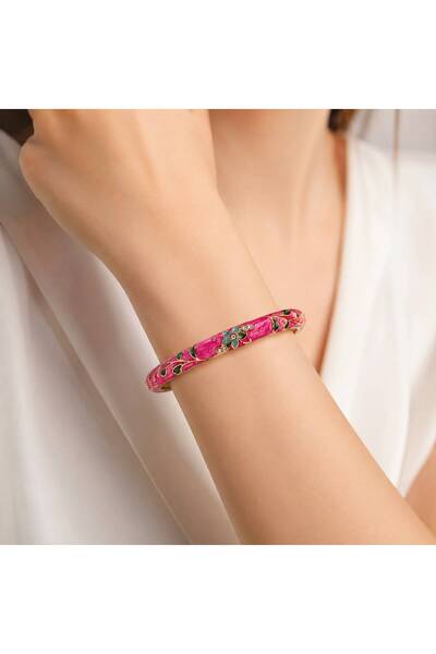 Mervişim Aksesuar Summer Trend Enameled Steel Special Motif Design Bracelet Fuchsia Pink