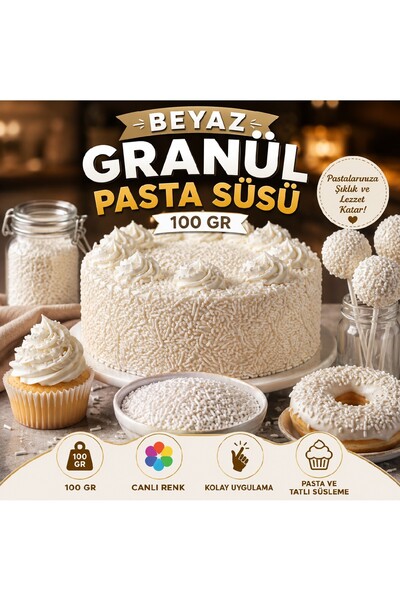 Bkmc 🌟 Beyaz Granül Pasta Süsü 200 Gr | Pasta, Cupcake, Donut, Kurabiye ve T...