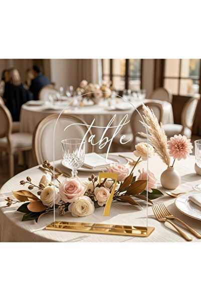 hdrlazerdizayn Transparent Plexiglass Table Number - with Gold Plexiglass Det...