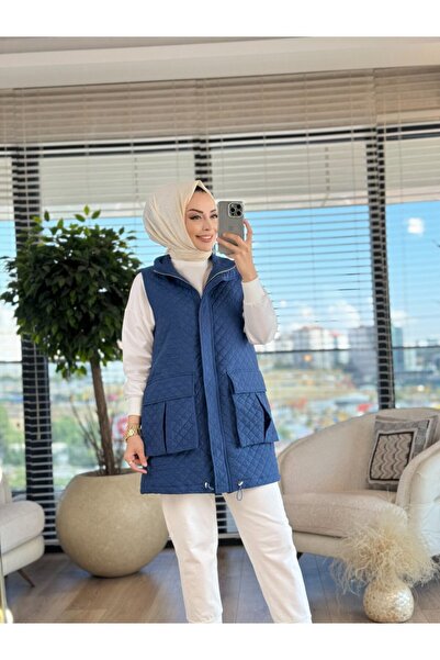 Jupe 9237 سترة مبطنة بجيب أمامي باللون النيلي