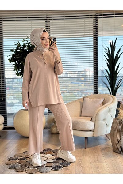 ALANURMODA 4437 Костюм с копчета отстрани и на крачолите, бежов