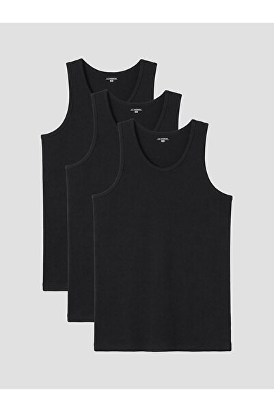 LC Waikiki Black U-Neck Combed Cotton Men's Undershirt 3-Pack