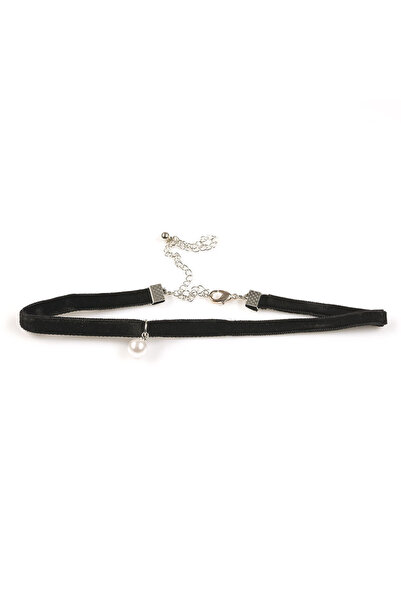 meli melo Chocker negru cu perla alba