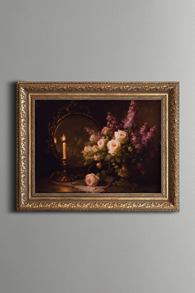 epiqart Rose and Lilac Still Life by Candlelight - Vintage Patterned Painting...