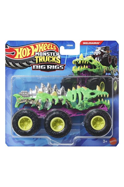 mattel Hot Wheels Monster Truck Big Rigs Mașină metalică cu 6 roți Skelesauru...