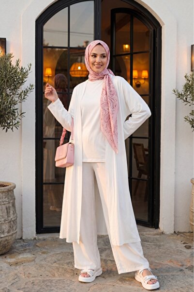 Modamorfo Lycra Oversize Triple Sendy Suit with Pockets - White