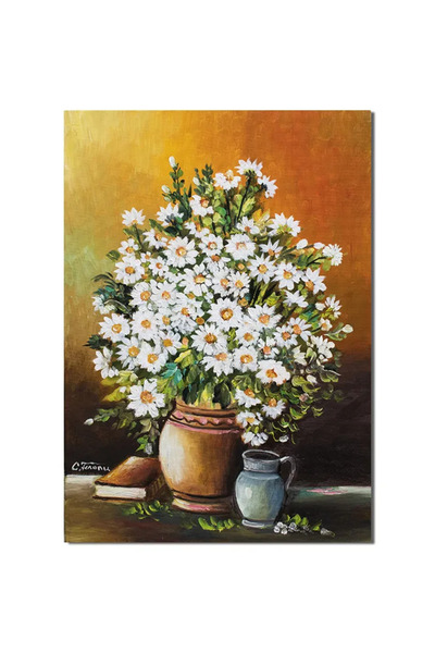 artnova Рисунка на ваза с маргаритки и книга, Чистота, 70x50см, маслена на пл...