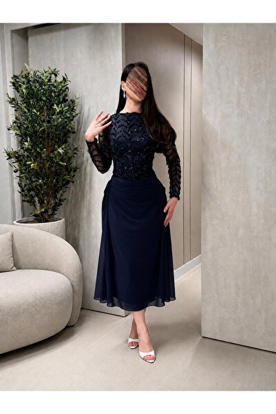 led style Luxury Beaded Embroidery Midi Evening Dress and High Fashion Flowin...