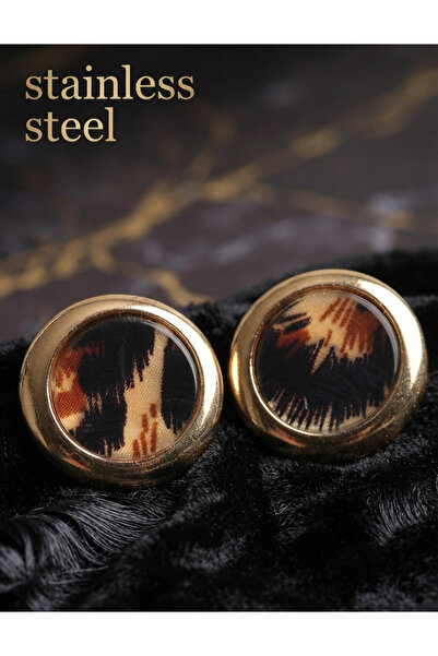 stainless steell أقراط دائرية من النحاس باللون الذهبي بنمط ليوبارد