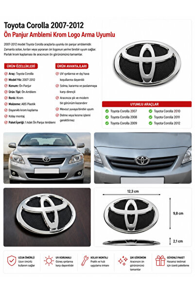 İthal Toyota Corolla Ön Panjur Amblemi Krom Logo 2007-2012 Uyumlu