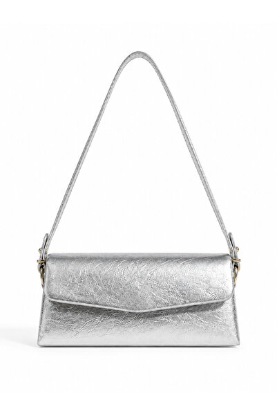 Nura Collection Bella Women's Rectangular Baguette Shoulder Bag - Silver