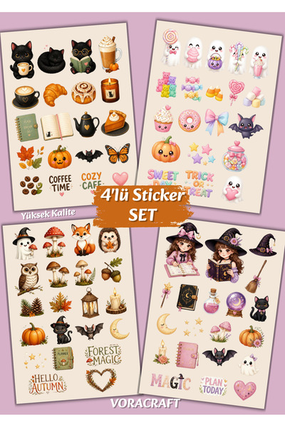 VORACRAFT 4'lü Cadılar Bayramı Tatlı Hayalet Sticker Set Ajanda Bullet Journa...