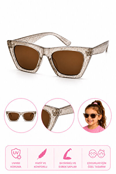 synshop Beige Color Transparent Glittery Uv400 Protection Girls' Sunglasses R...