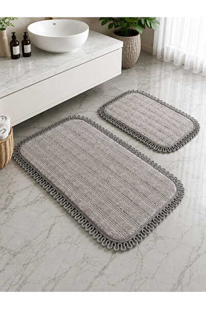 MYS Home Plush Bath Mat Set of 2 Premium Non-Slip Base 110X70 & 70X55 Gray