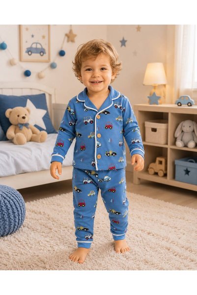 derin baby 100% Cotton Long Sleeve Buttoned Car Patterned Soft Textured Botto...