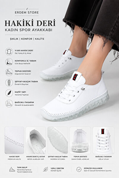 Erdem Store White Daily Women's Sports Shoes Genuine Leather Lace-Up Heel Sup...