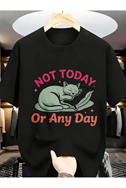 135 Not Today Or Any Day Sleepy Cat on Pillow Men Daily Fashion Tees Funny Un...