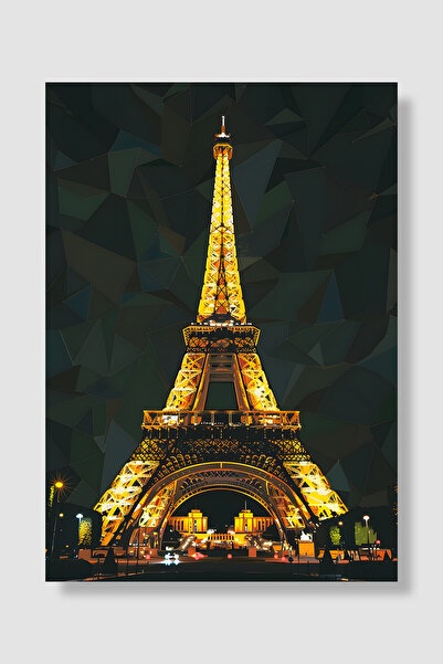 Luna Marissa Eyfel Kulesi Poster Gece Işıklı Altın Sarısı Mozaik Desen Paris ...