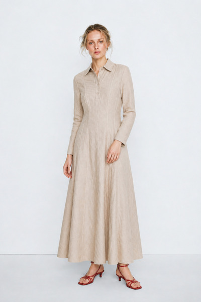 Mevra Lena |   Pieced Denim Dress Beige