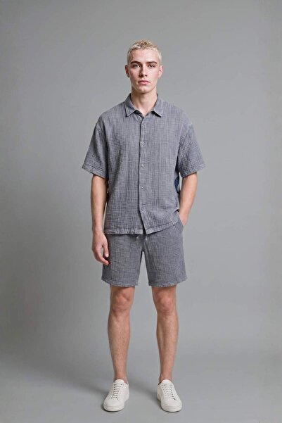 DeFacto Relax Fit Elastic Tie Waist Blue Bermuda Shorts I3021Ax26Hs