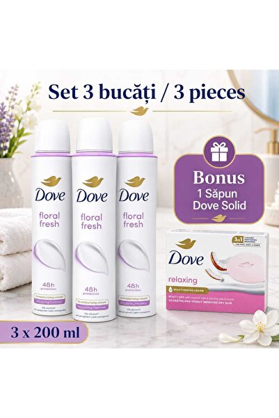 Dove Σετ Top Bottom 3 τεμαχίων x Αποσμητικό Αντιιδρωτικό Σπρέι Floral Fresh 2...