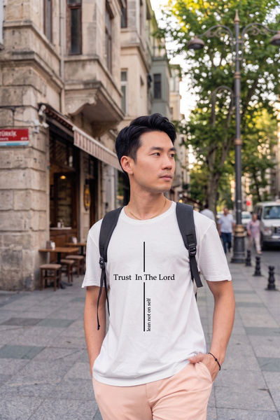 BAGAND Tricou unisex supradimensionat cu imprimeu „Trust In The Lord”, 100% b...