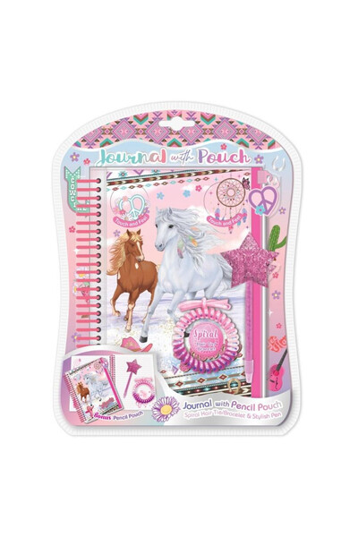 Hot Focus Caiet spiralat Horses, cu penar, pix si elastic spiralat, Multicolo...