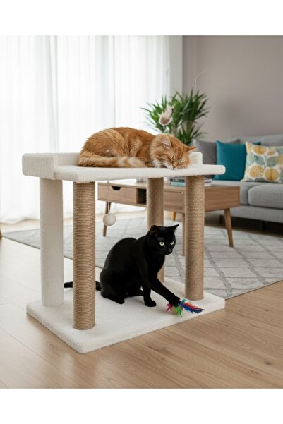 Reyo Pet Terrace Bed with Pompom for Cats, White
