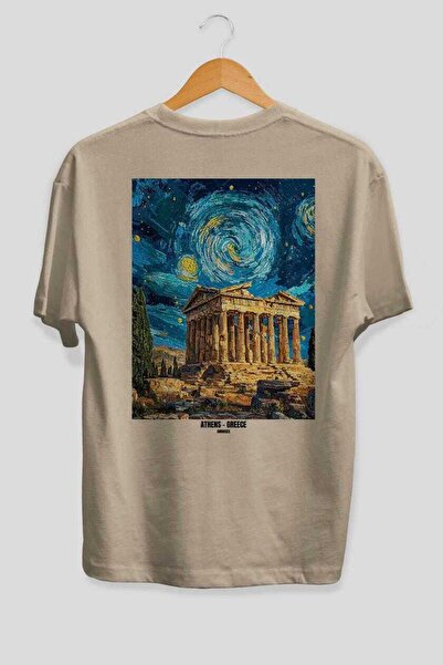 Ankhises Αθήνα Ελλάδα 2 Μπεζ Oversize Country City Μπλουζάκι Unisex με στάμπα...