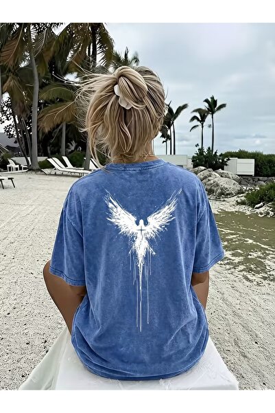 Toum Gothic Angel Printed Washable Vintage Unisex Oversize T-Shirt