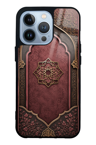 Spoyi iPhone 13 Pro Burgundy Glossy Phone Case with Ottoman Emblem Design