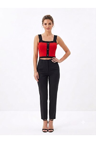 onno style women Strapless Sleeveless Button Detail Tricot Women's Bluz