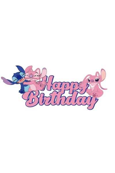 Baloane Vesele Topper Tort Stitch Si Angel Happy Birthday Roz Decor Aniversar...