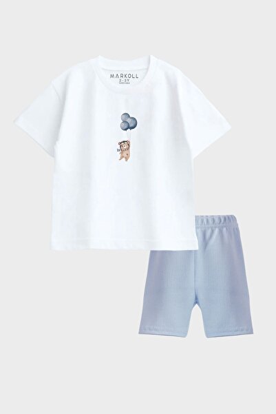 MARKOLL Unisex Kids Teddy Bear Printed Biker Tights Set 100% Cotton Summer Tw...