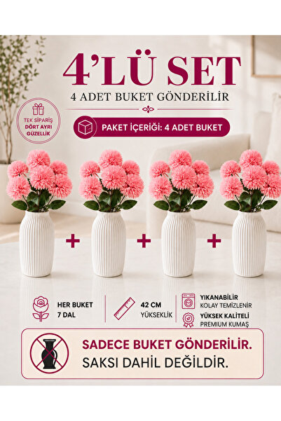 MD Aspiz Flowers 4 Bunches of Artificial Flowers 7-Piece Luxury Pink Velvet R...