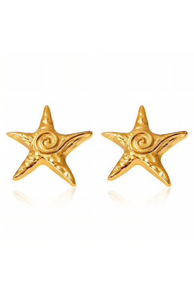 OEM Gold Starfish Swirl Earrings, Stainless Steel, Sea Collection, 18K Gold P...