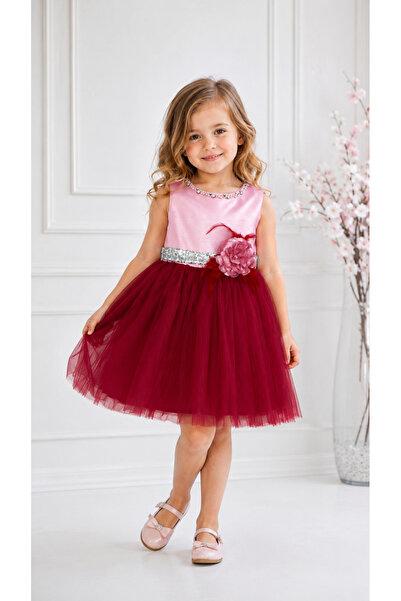 Lindissima Girl's Beaded Collar Heart Back Detail Sequin Belted Tulle Evening...